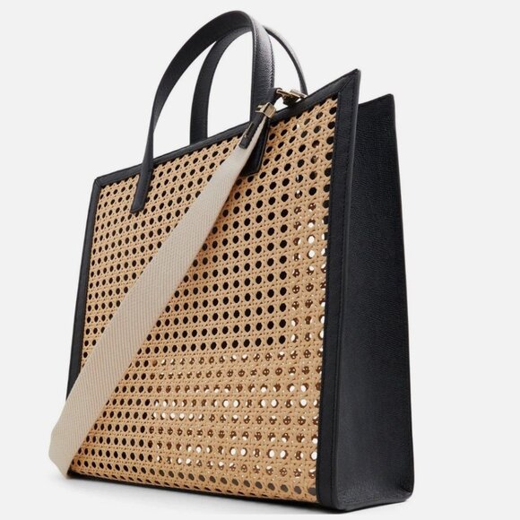 NEW Ted Baker London Flo June Wicker Tote Bag Rattan Black Leather Crossbody - Picture 1 of 14